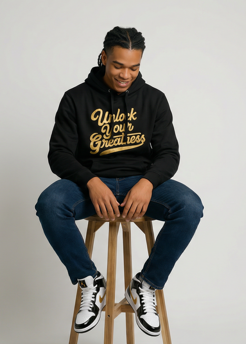 Unlock Your Greatness Hoodie -Black & Gold Urban Gate Apparel