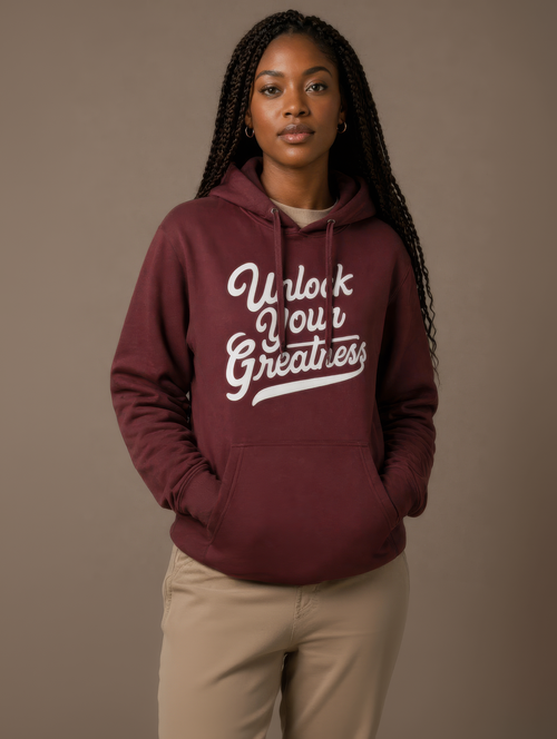 Unlock Your Greatness Hoodie - Maroon & White Urban Gate Apparel
