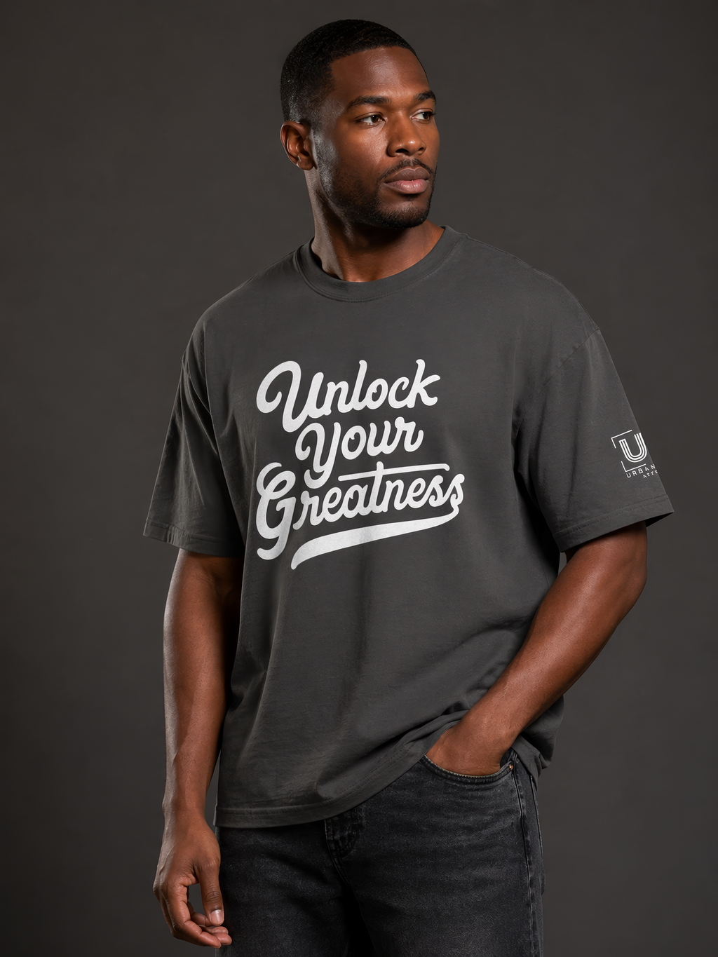 Unlock Your Greatness Oversized Faded Black Tee Urban Gate Apparel