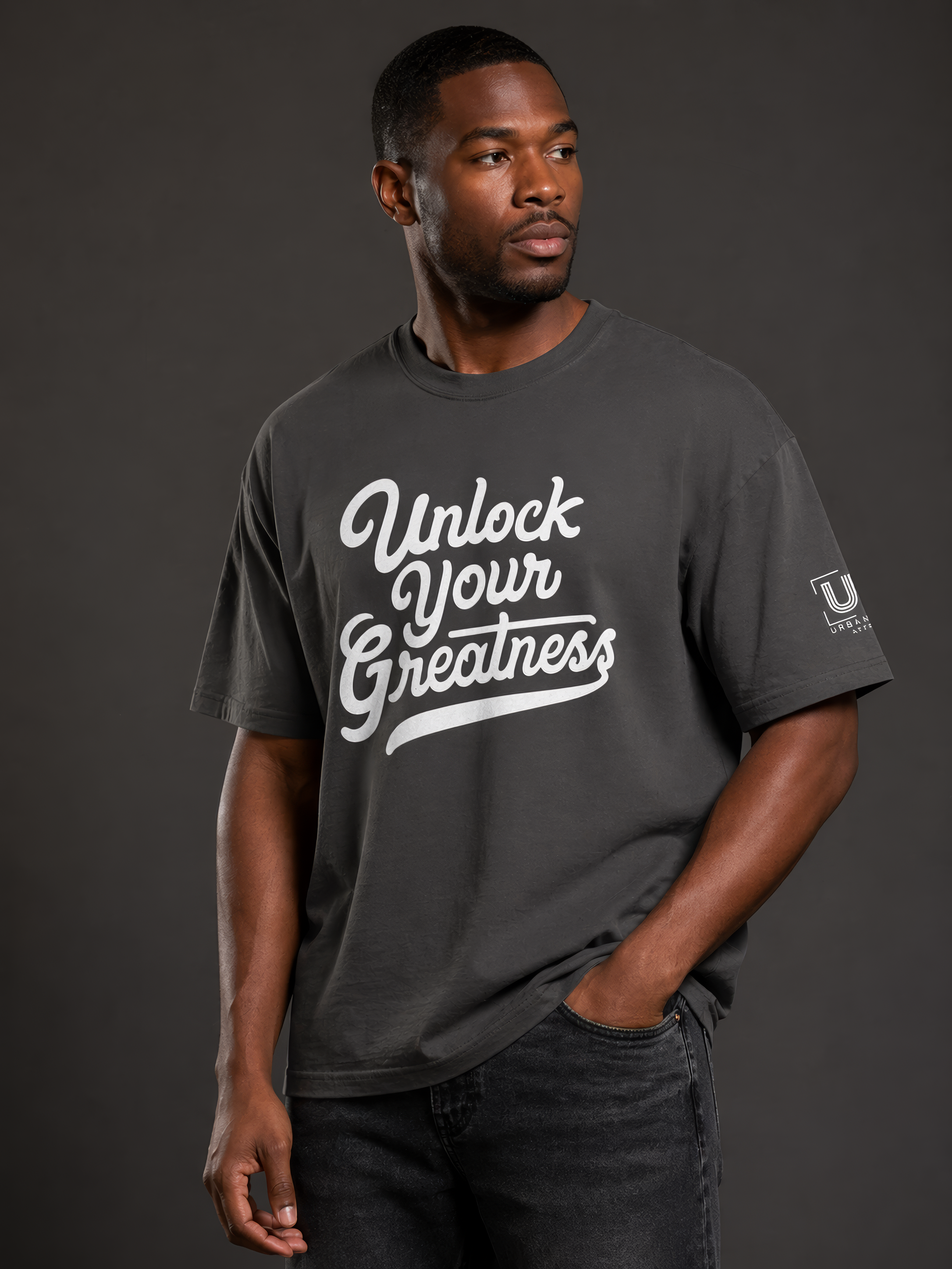 Unlock Your Greatness Oversized Faded Black Tee Urban Gate Apparel