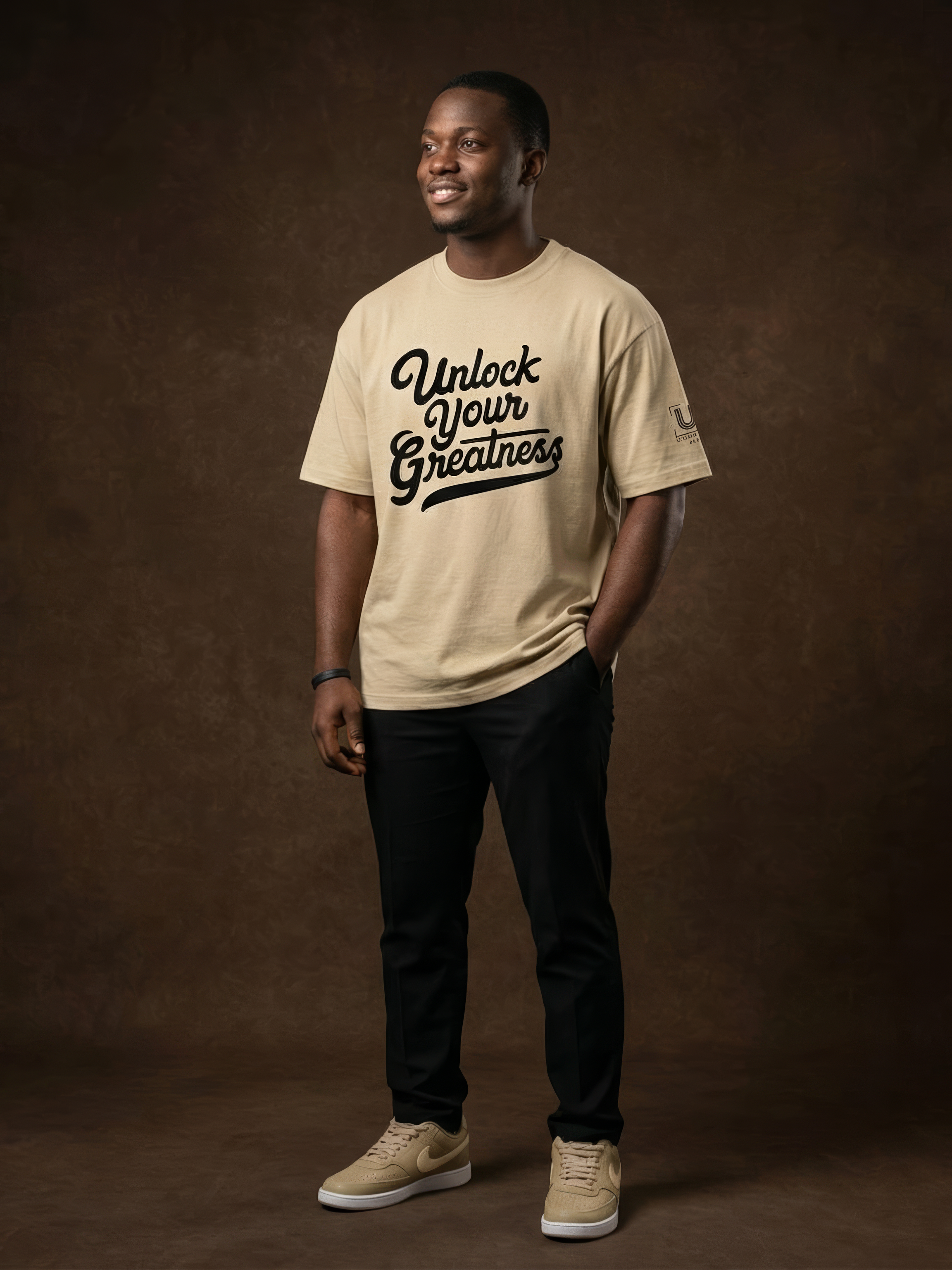 Unlock Your Greatness -Oversized Faded Tee- Khaki Urban Gate Apparel