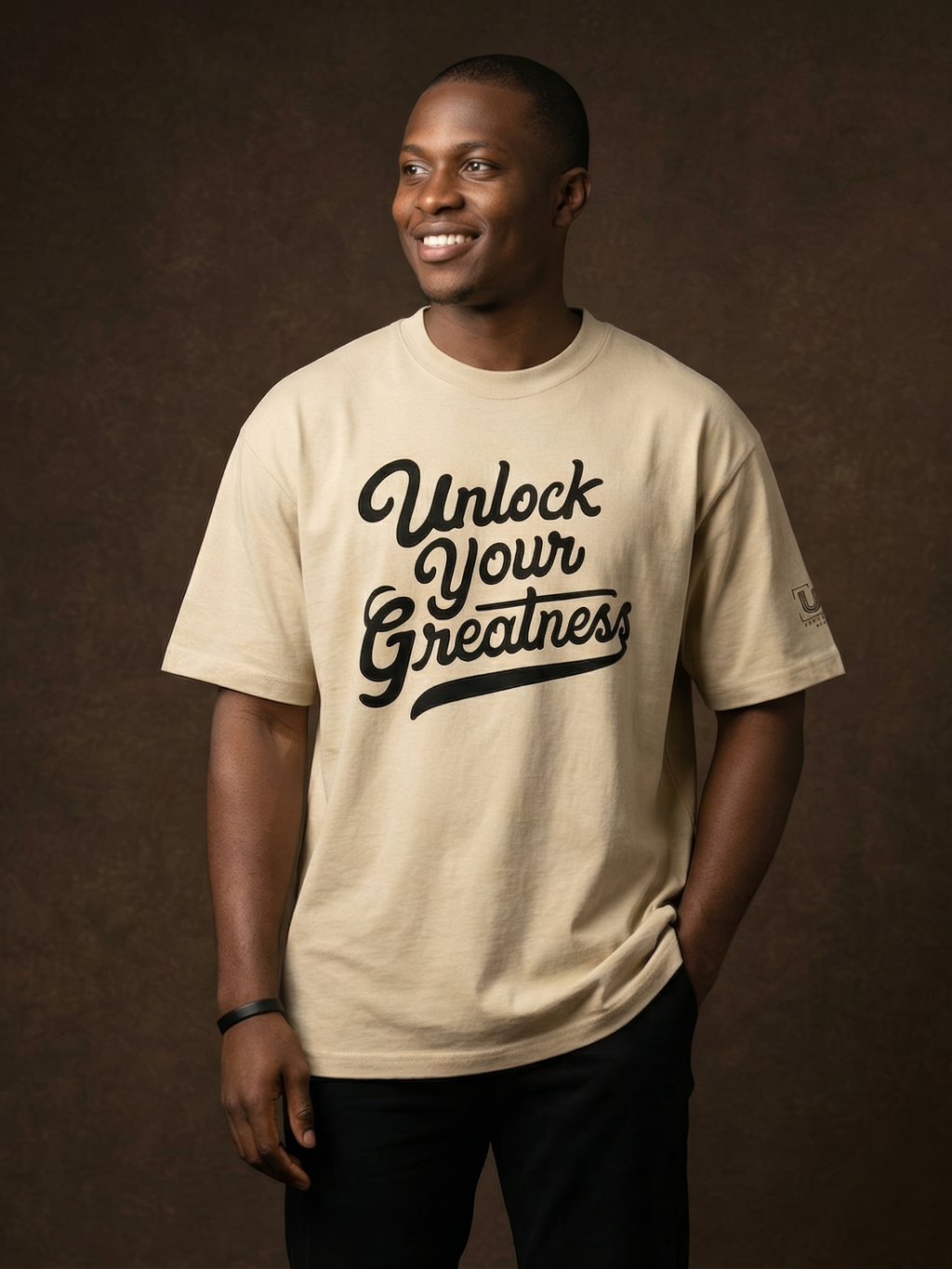 Unlock Your Greatness -Oversized Faded Tee- Khaki Urban Gate Apparel