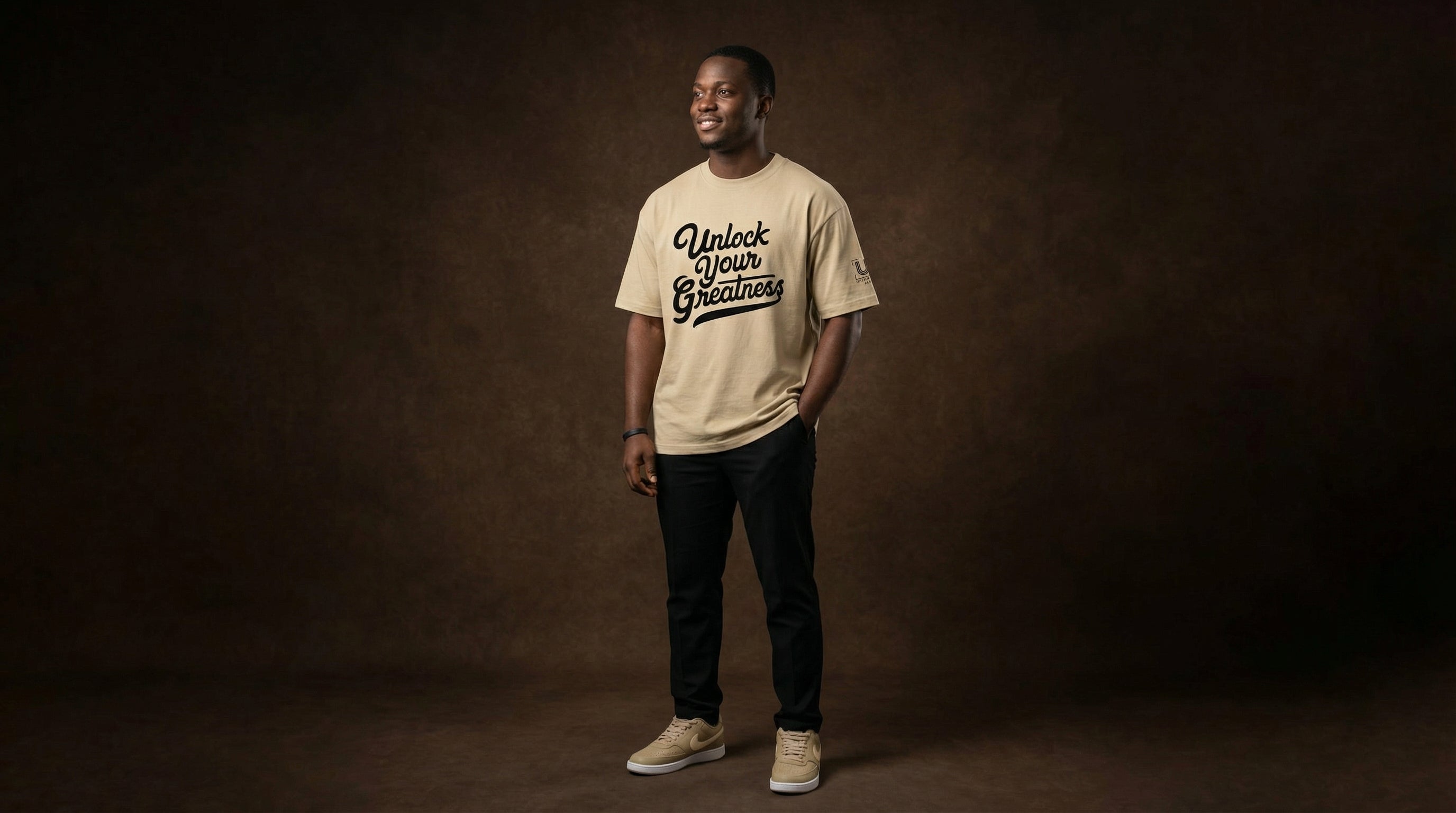 Unlock Your Greatness -Oversized Faded Tee- Khaki Urban Gate Apparel