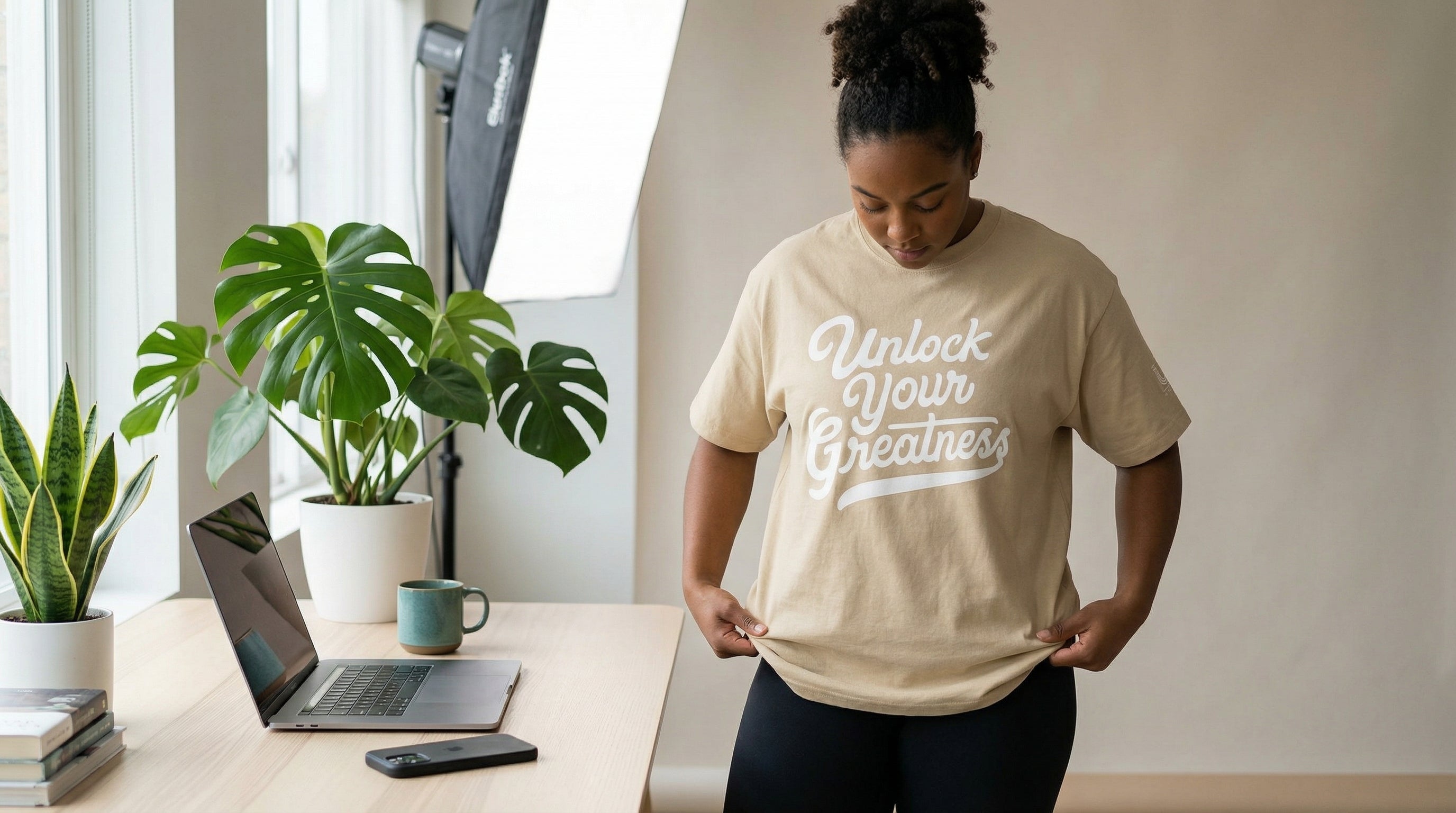 Unlock Your Greatness -Oversized Faded Tee- Khaki/White Urban Gate Apparel